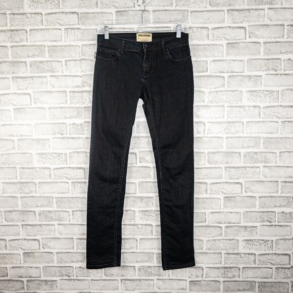 ZADIG & VOLTAIRE Low-Rise Skinny Denim Jeans Darkside Noir Black M 28w - Picture 1 of 11